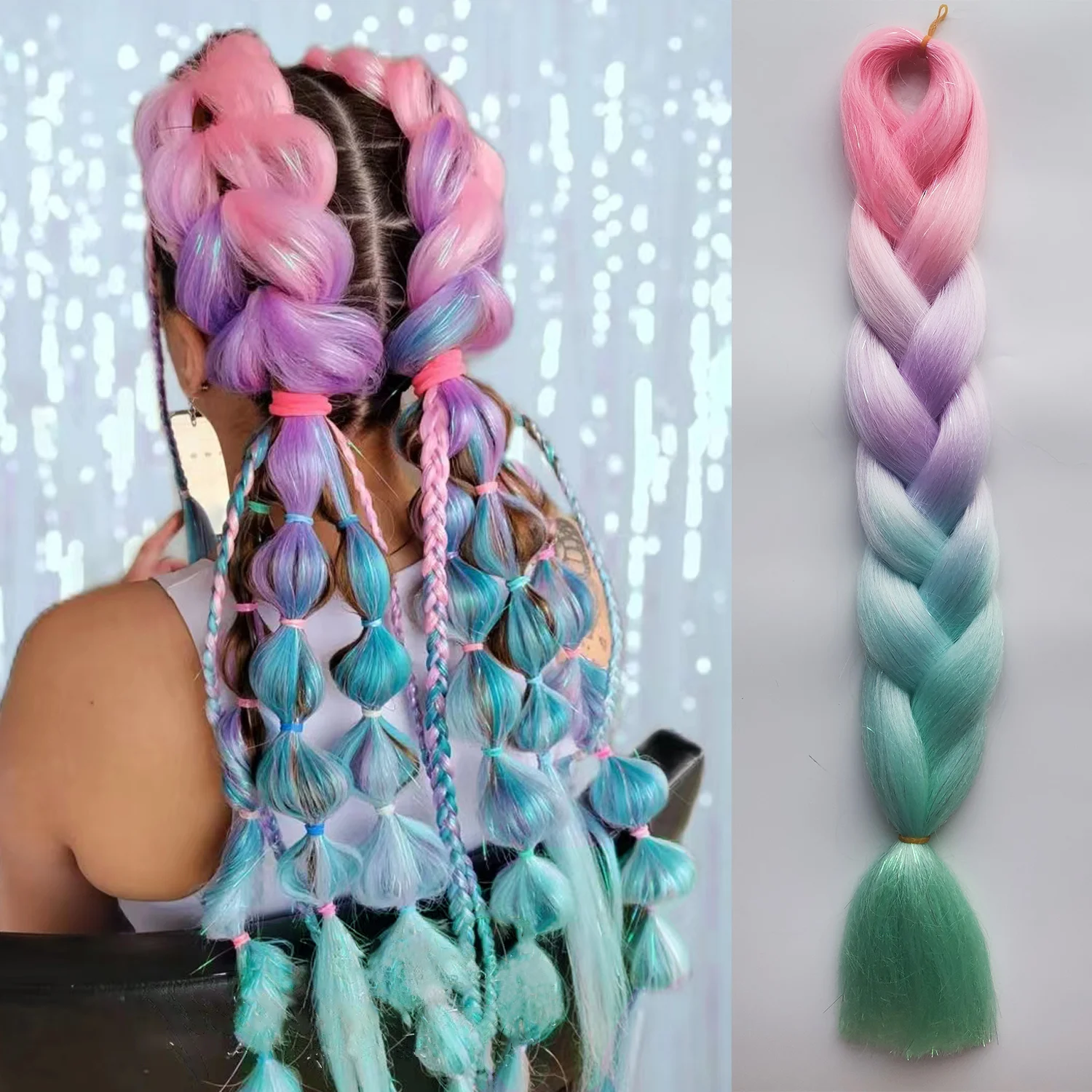 Tinsel Jumbo Braids Ombre Braiding Hair Add Sinsels Colored Braiding Hair Synthetic Braiding Hair Festival Hair Cut Hair