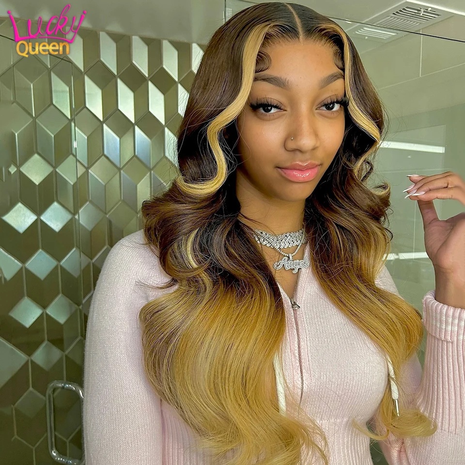 Blonde Stripe Ombre Color Wig Human Hair 13x4 Lace Front Wig Body Wave Human Hair Lace Frontal Wigs Pre Plucked For Black Women