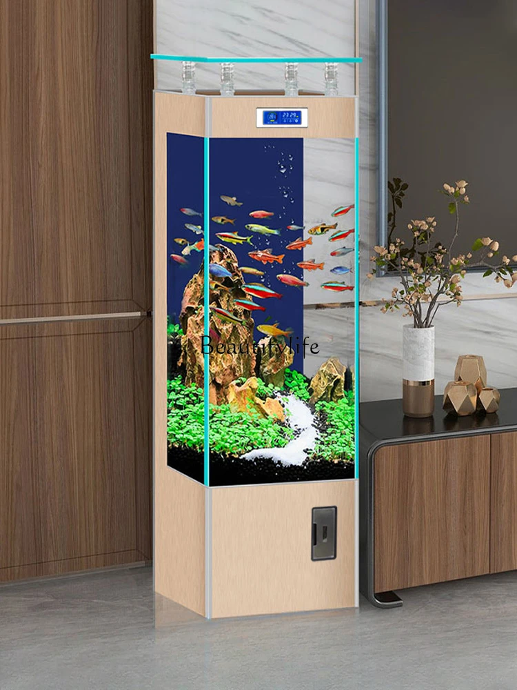 

LD62023 New Smart Golden Crystal Super White Glass Fish Tank Home Small and Medium Sized Living Room Lazy Change Water Fish Glob