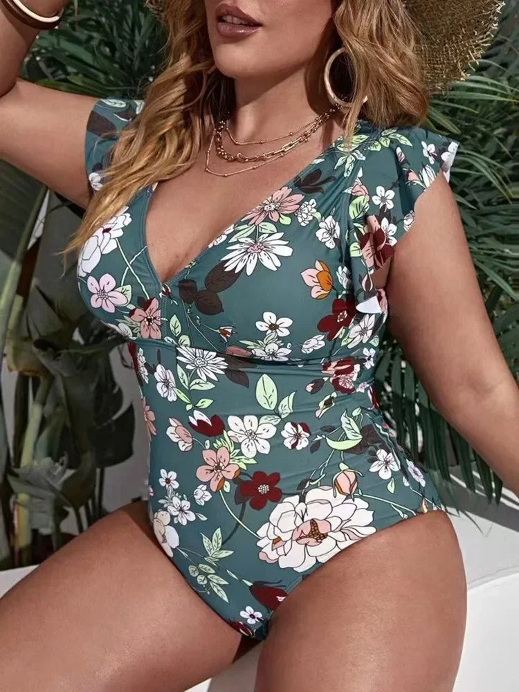 Women's oversized swimsuit, sexy swimsuit, printed Tankini, beach outfit, jumpsuit, Monokini with thong, 4XL, 2024