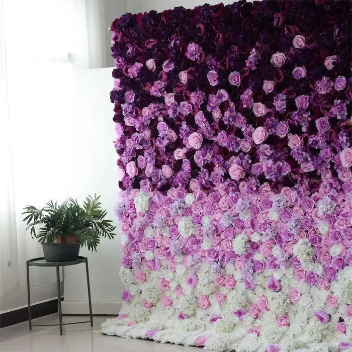 Royal Series Luxury 3D purple white gradient color Peony rose artificial plant Flower wall outdoor wedding background decoration