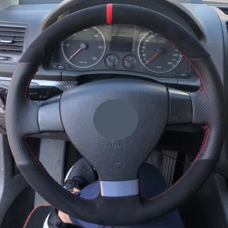 Black Suede Car Steering Wheel Cover for Volkswagen Golf 5 Mk5 VW Passat B6 Jetta 5 Tiguan 2007-2011