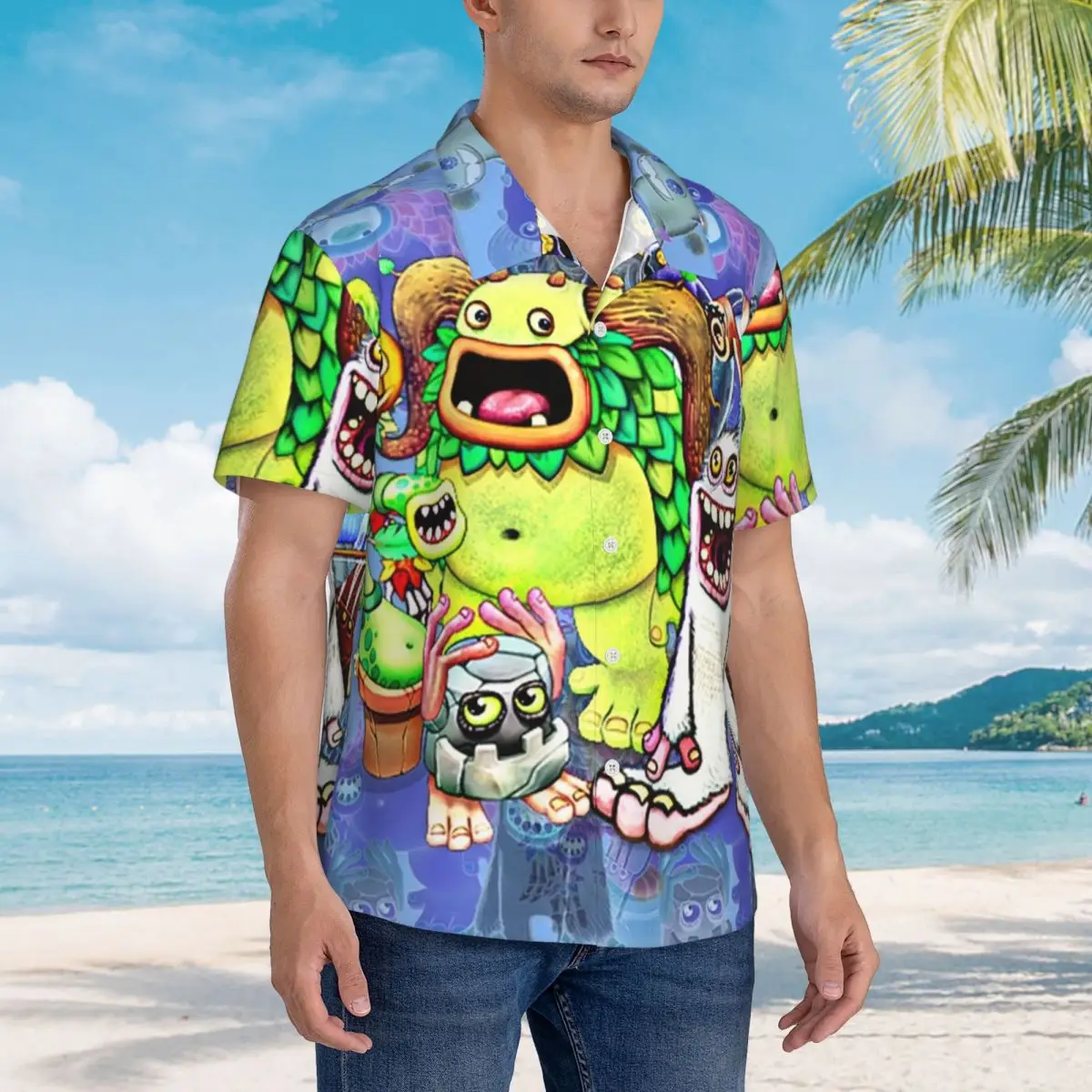 

My Singing Monsters Characters Hawaiian Shirts Funny Men Short Sleeve Shirt for Summer Beach Men's Lapel Tops