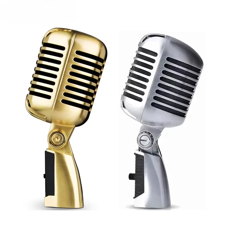 ميكروفون كلاسيكي سلكي عتيق احترافي ذو نوعية جيدة ملف متحرك ديناميكي مايك ديلوكس معدني صوتي الطراز القديم Ktv ميكروفون مايك