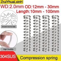 10PCS 2.0mm 304SUS Medical Compression Springs - Corrosion Proof Coils for Endoscope Valves & Dairy Machinery (OD 12-30mm)
