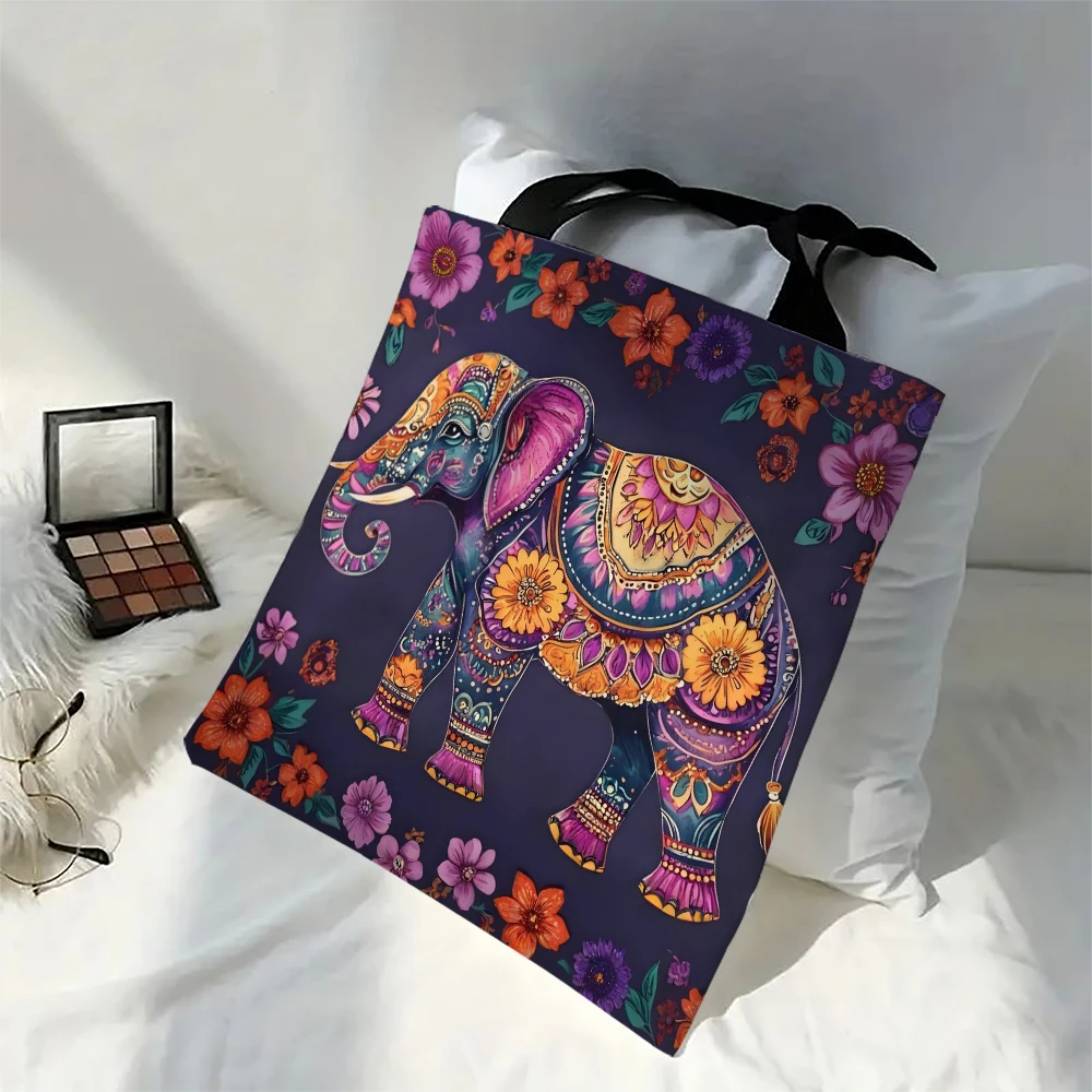 

1pc Colorful Elephant Pattern Print Casual Tote Bag 30x35cm Shoulder Shopping Bag Reusable Multifunctional Handbag