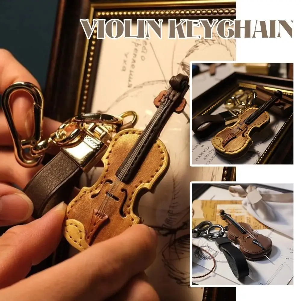 Mini llavero Vintage de cuero PU para violín y violonchelo, llavero creativo y duradero para instrumentos musicales, regalos para amigos hechos a mano, colgante para bolsa