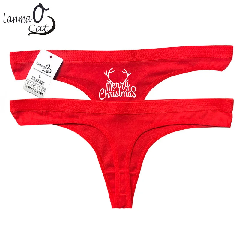 Red Cotton Thongs Underwear For Women Christmas Thongs Sexy Xmas G String Panties Female Lingerie G-String Thong