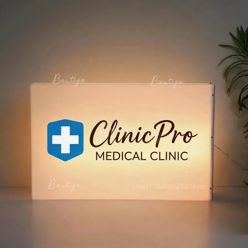 Custom LED Outdoor Sign Logo, ClinicPro Double Sided Illuminated Acrylic Wall Box Neon Letters Personal Design Shop Signage