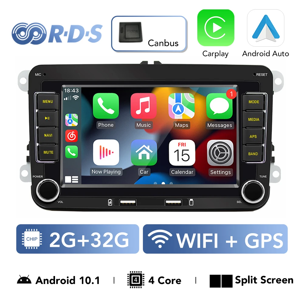2 Din Android 13 Autoradio Rds Fm Am Autoradio 7 "Multimediaspeler Dab Voor Vw Passat Touran Caddy Jetta Polostoel