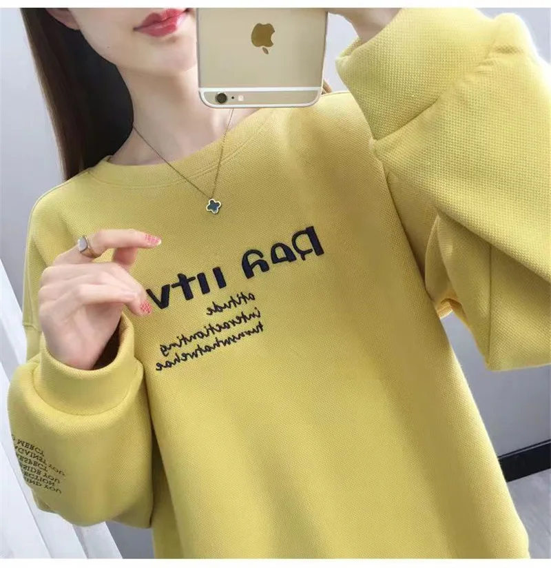 Add Cashmere With Cotton 2024 Autumn And Winter New Fashion Lazy Korean Version Of The Trend Loose Short Hoodie Female Top