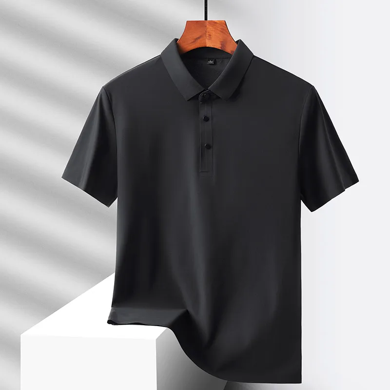 Polo suelto de seda de hielo de secado rápido para hombres de mediana edad, botón de solapa sólido, Top de manga corta Delgado informal Simple y
