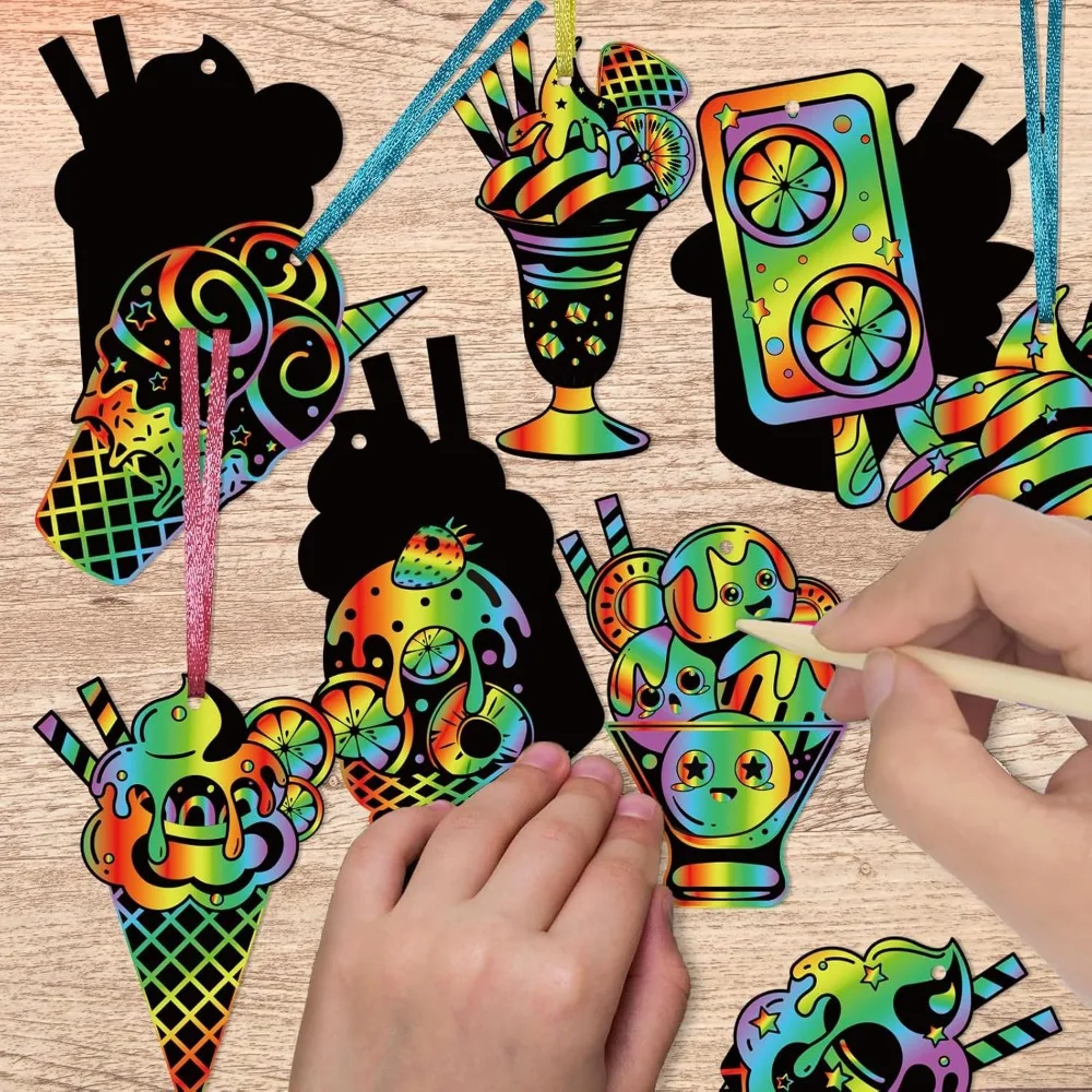 The Magic Rainbow Summer Sweet Treats Scratch-off Card hanging decoration craft is a birthday party gift for children