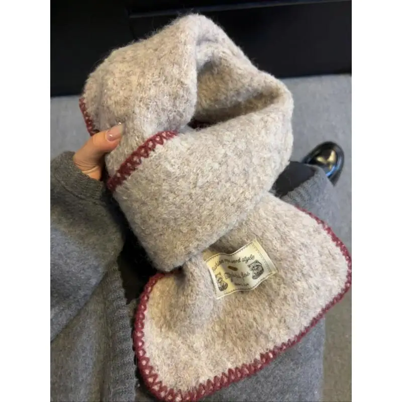 Winter Wool Scarf Women Luxury Vintage Scarves French Elegant Style Thicken Warmer Soft  Female Pure Color Knitted Long Scarf