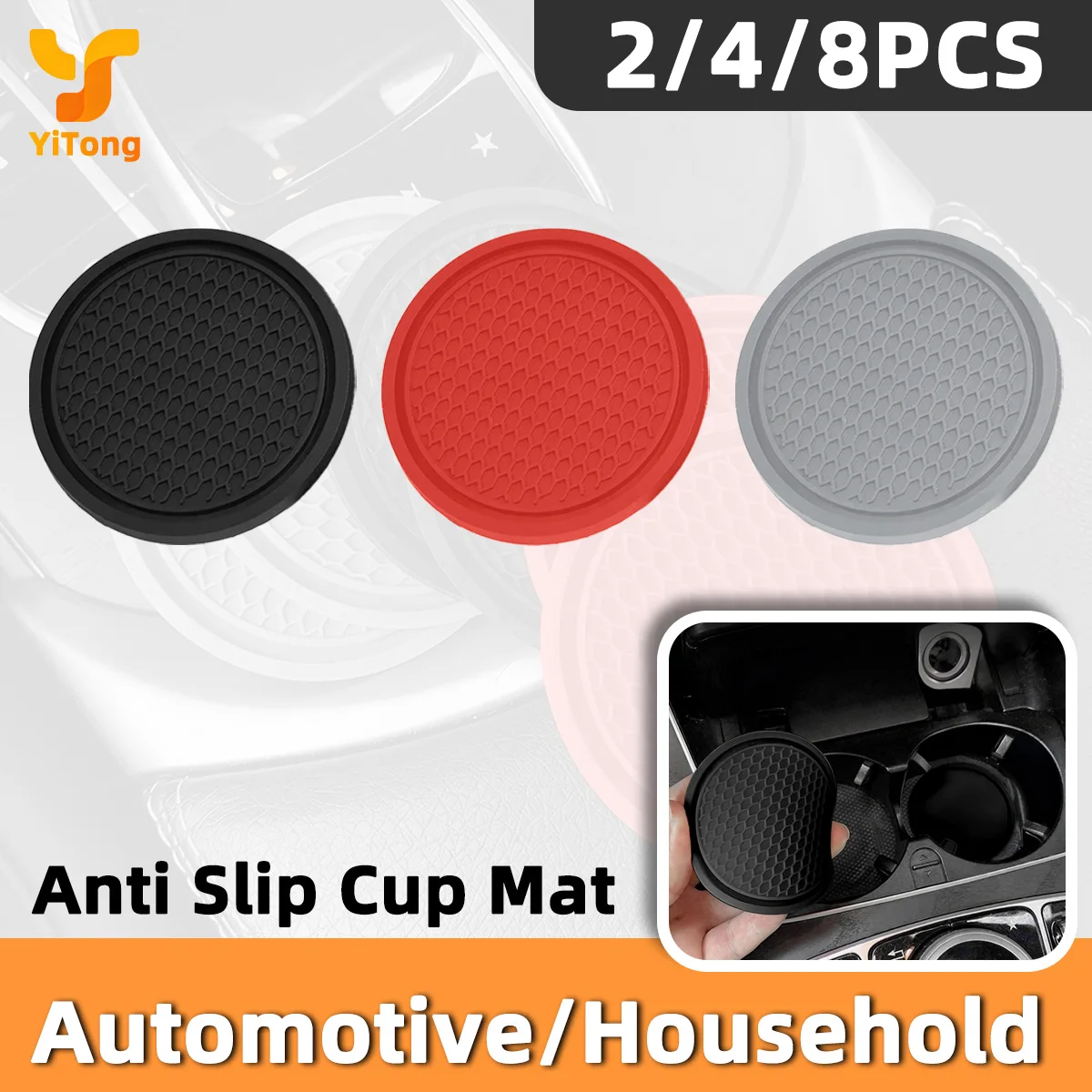 Yitong 2/4/8PCS Cup Mat Anti Slip Silicone Car Cup Mat Universal Insulated Waterproof Cup Mat Automotive Interior Accessories