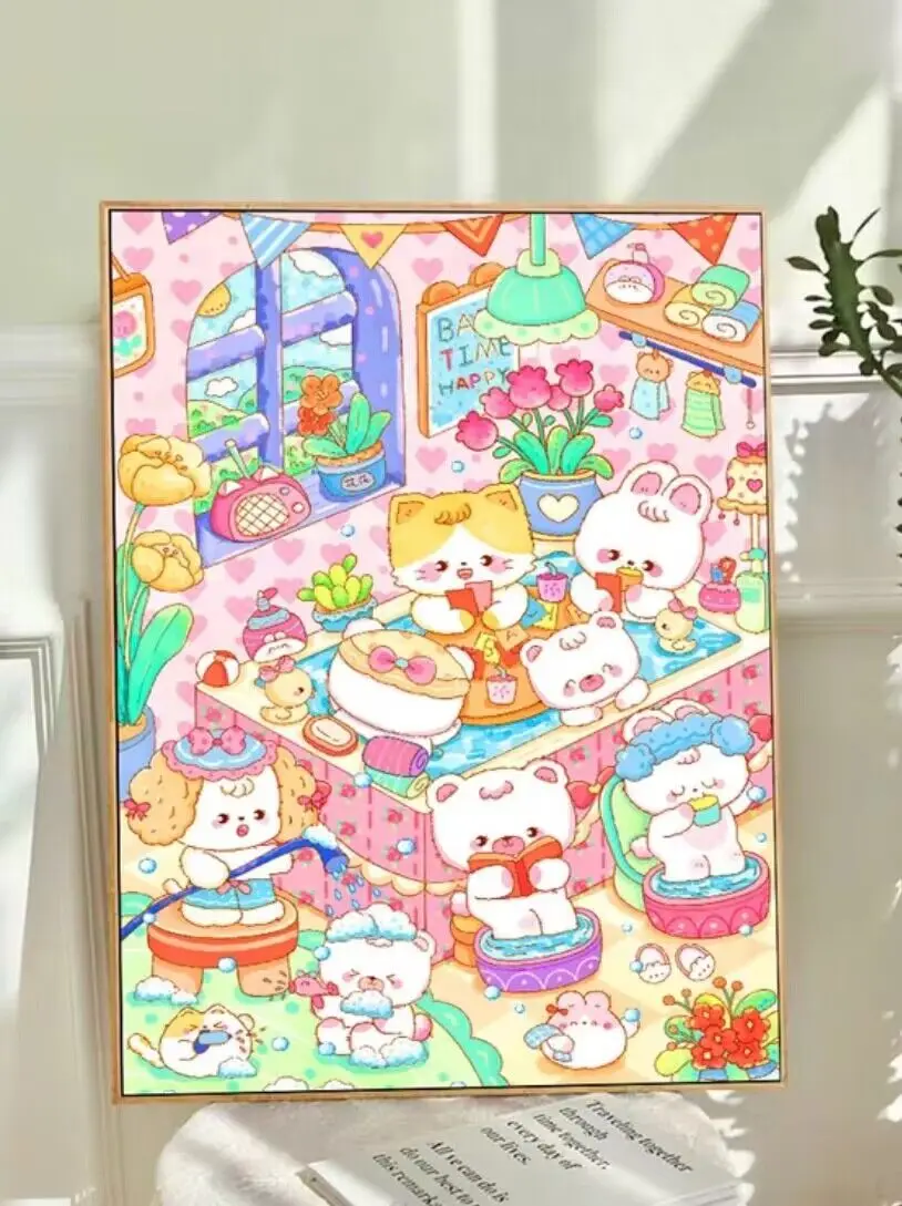 9ct 60x80cm Bathing animals DIY Chinese Style Printed Kits Cross Stitch Needlework Set Home Decor Crafts