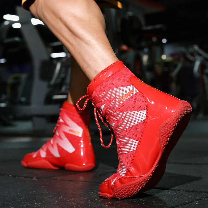 Botas de boxeo profesionales azules para hombres y mujeres, zapatillas de boxeo antideslizantes, zapatos de combate de competición de entrenamiento