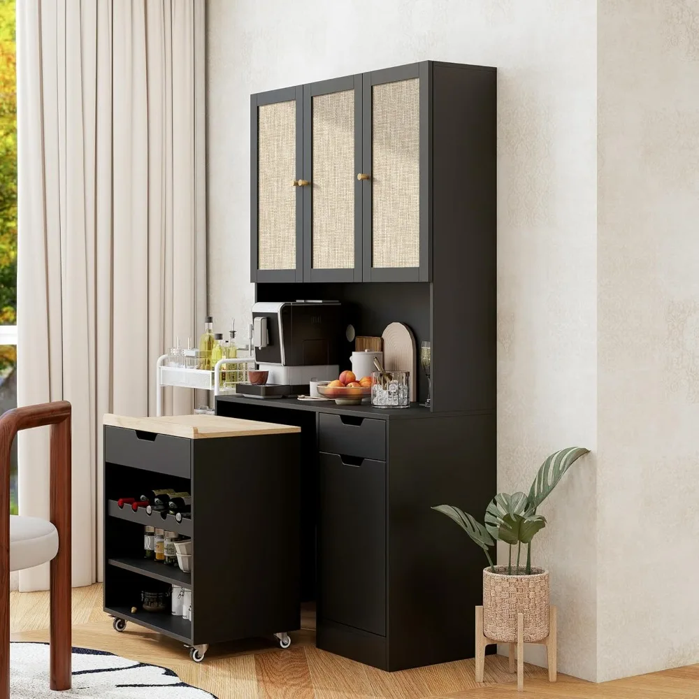 Armoire de garde-manger de cuisine moderne avec chariot coulissant et étagères réglables
