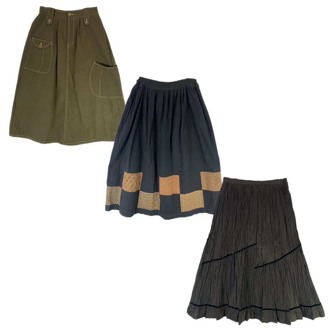 Retro japanische Sle Baumwolle f Rock knielang Midi Soft Girl Vintage künstlerischer Geschmack Gypsy Damenröcke Ci Pendeln