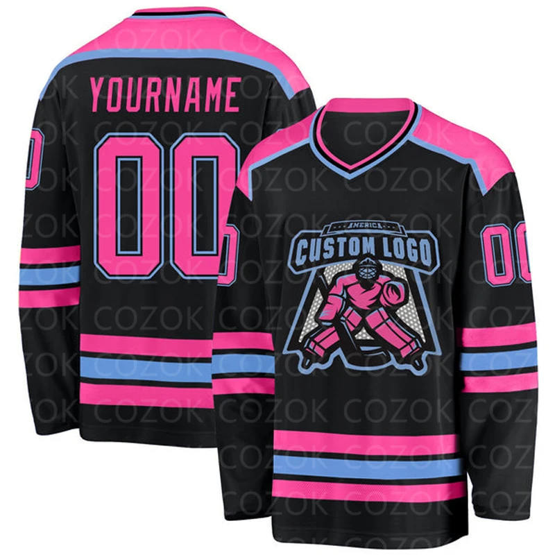 

Black Pink Custom Hockey 3D Print You Name Number Men Women Ice Hockey Jersey Competition Training Jerseys