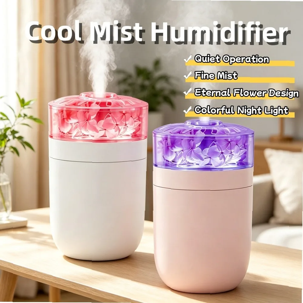 Warm Mist Humidifier for Bedroom with Colorful Night Light, Eternal Flower Aromatherapy Diffuser for Home Car Office