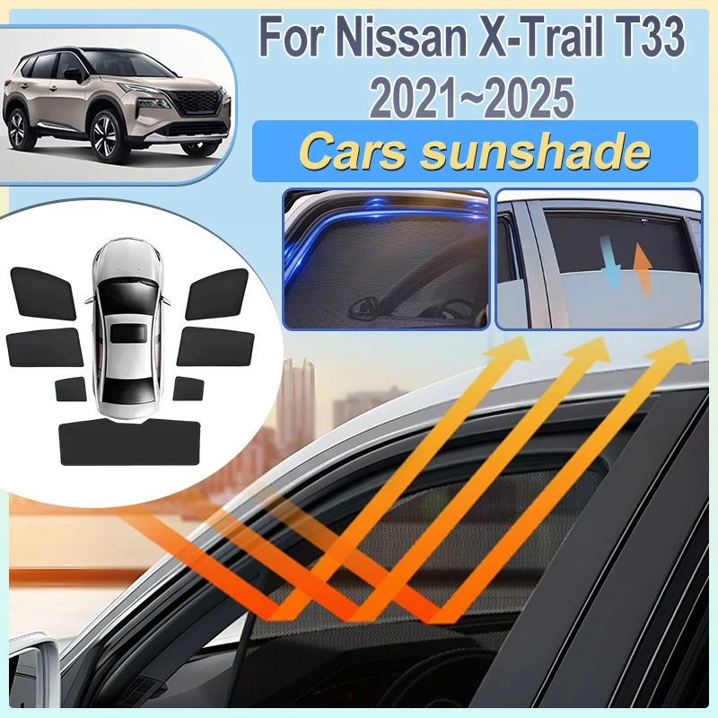 

Солнцезащитные сетки на окна автомобиля для Nissan X-Trail (T33) 2021-2025: защита от УФ-лучей, дышащие, не парят в салоне