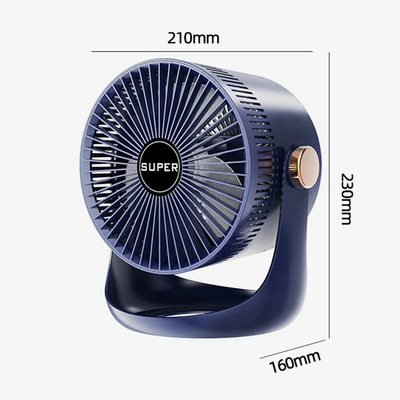 HOT-Household Table USB Rechargeable Air Circulation Electric Fan 2400Mah Battery Wall Mountable Cooling Ventilator Fan