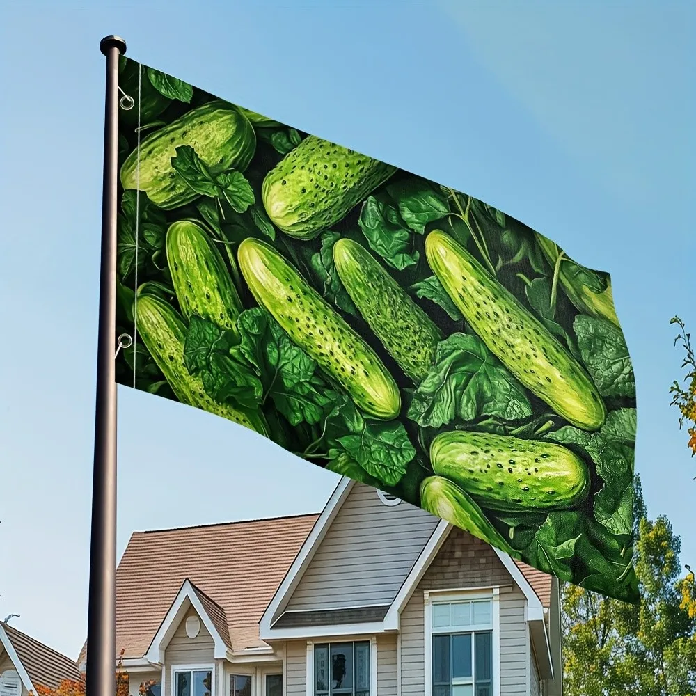 Vibrant Cucumber Print Garden Flag Durable 100% Polyester Outdoor Yard Banner Decor