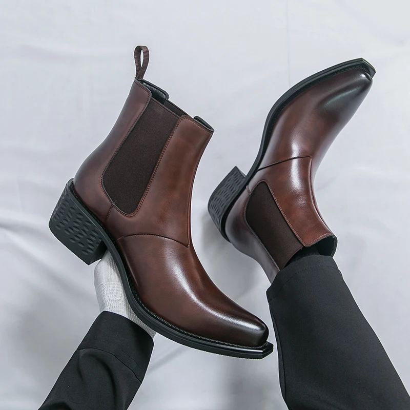 

Men Chelsea Boots PU Solid Color Pointed Trendy Business Versatile Banquet Men Boots