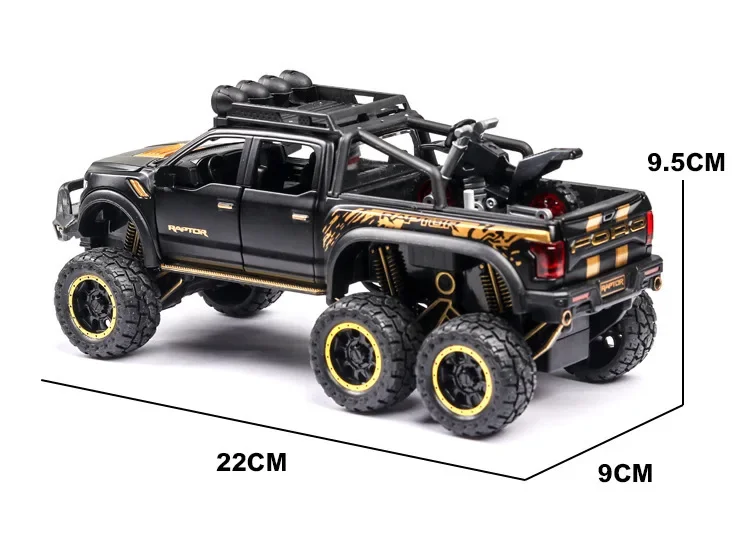 1:24 Pickup Trucks for Boys F150 Raptor Diecast Metal Model Car with Sound and Light for Kids Age 3 Year and Up Blue