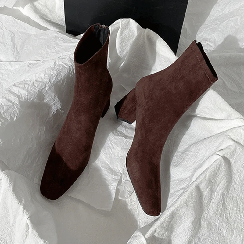 

High Heels Women's Ankle Boots Fashion Designer Suede Shoes for Woman Dress Chunky Pumps 2025 New Winter Short Botas Para Mujer