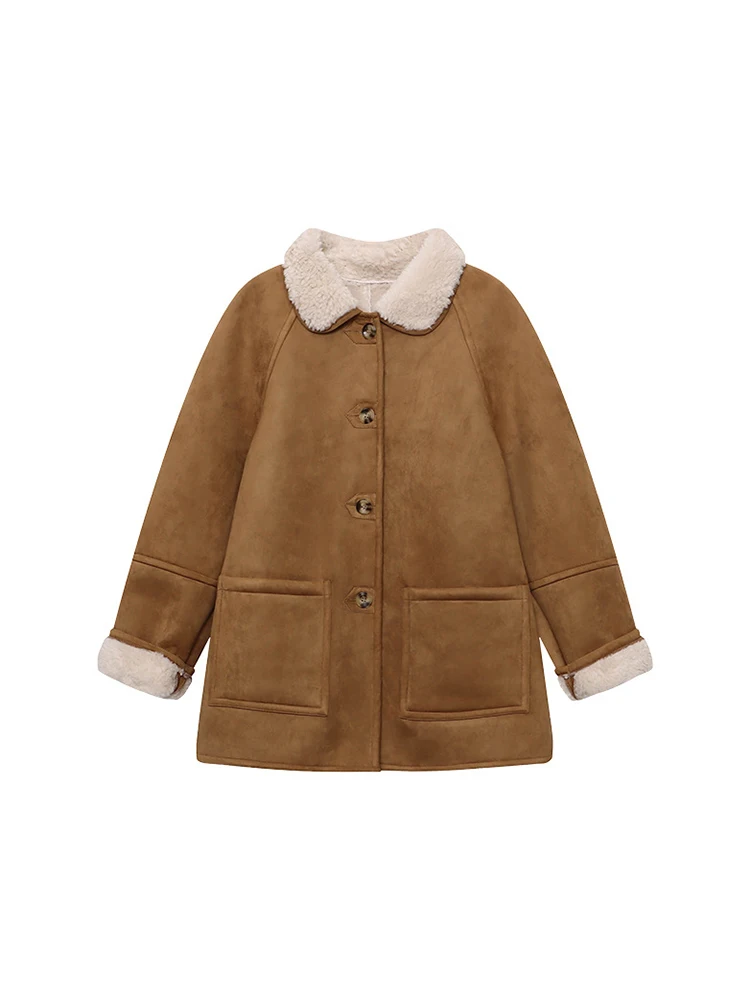 FANAN Elegante namaakbont warme jassen voor vrouwen revers enkele rij knopen kantoor dame dikke uitloper buiten cloehes 2025, winter nieuw