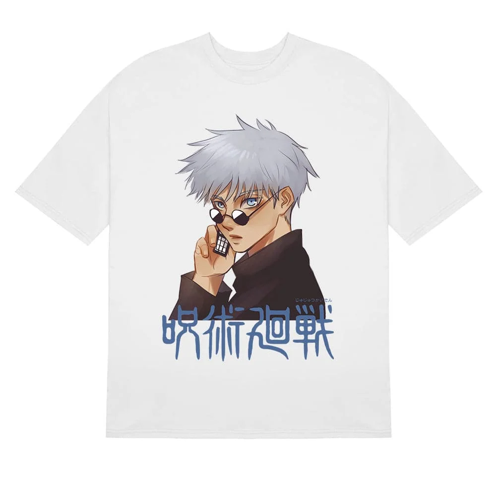 Gojo Satoru Jujutsu Kaisen Shirt with Cool Phone Pose Design – Stylish Anime Apparel