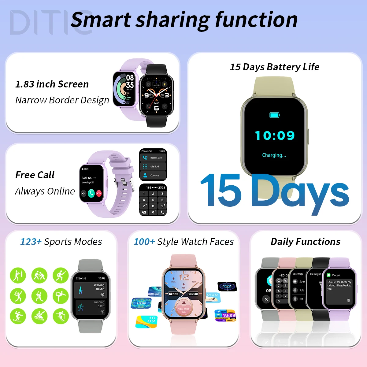 DITIC 1ATM مقاوم للماء ساعة ذكية 1.83 لمسة كاملة عمر البطارية الطويل بلوتوث دعوة اللياقة البدنية الرياضة 2025 ساعة ذكية جديدة للرجال