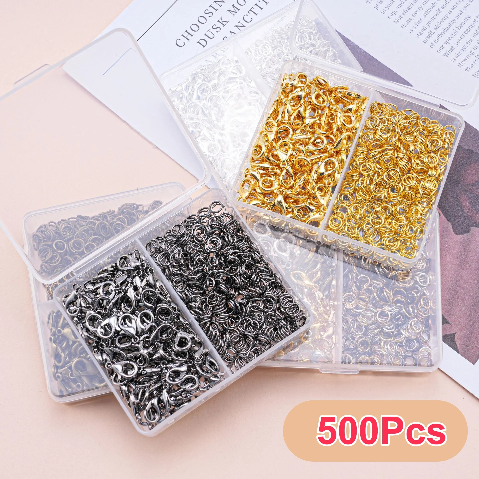 500Pcs Jewelry Making Kit Multi Color Lobster Clasps And Open Ring with Box For DIY Jewelry Making Accessories Supplies Kit