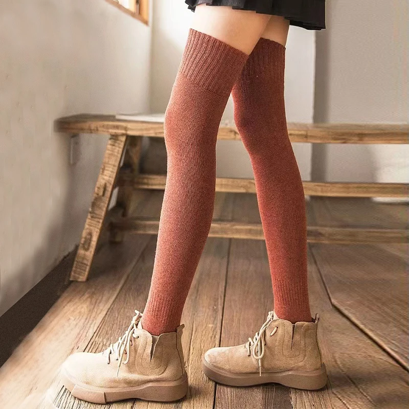 Winter Warm Long Socks Tube Thick High Tube Over Knee Knee-Length Hosiery Socks Terry Solid Color Women Thicken Calf Socking