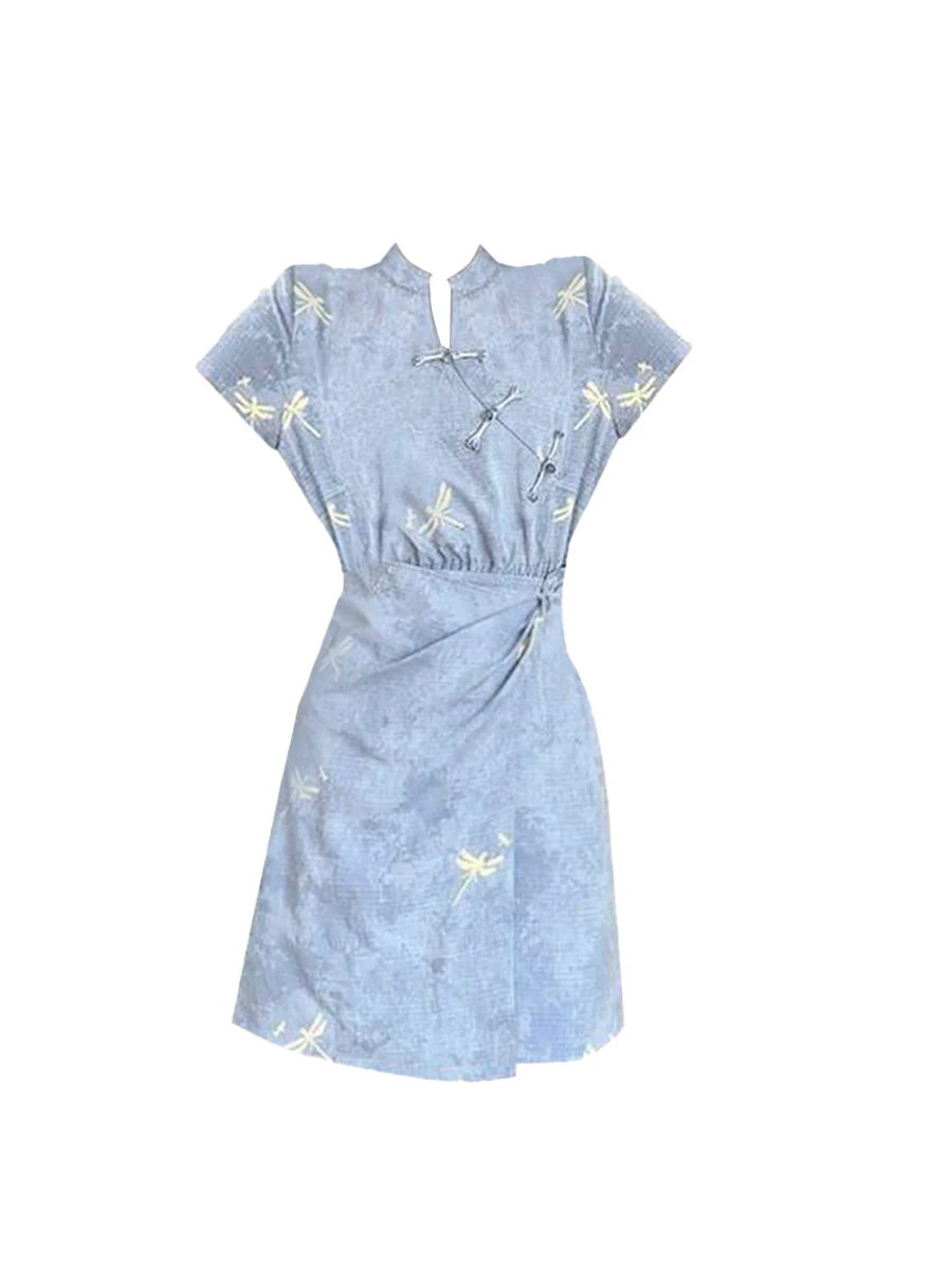 

Новая китайская женская летняя юбка больших размеров с принтом, пуговицами и плиссировкой, подчеркивающая талию, с эффектом похудения