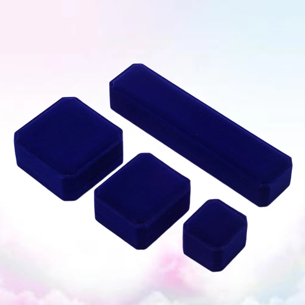 

Набор из 4 шкатулок для украшений: синие шкатулки из премиального материала для безопасного хранения колец, ожерелий, браслетов – идеальный подарок для женщин.