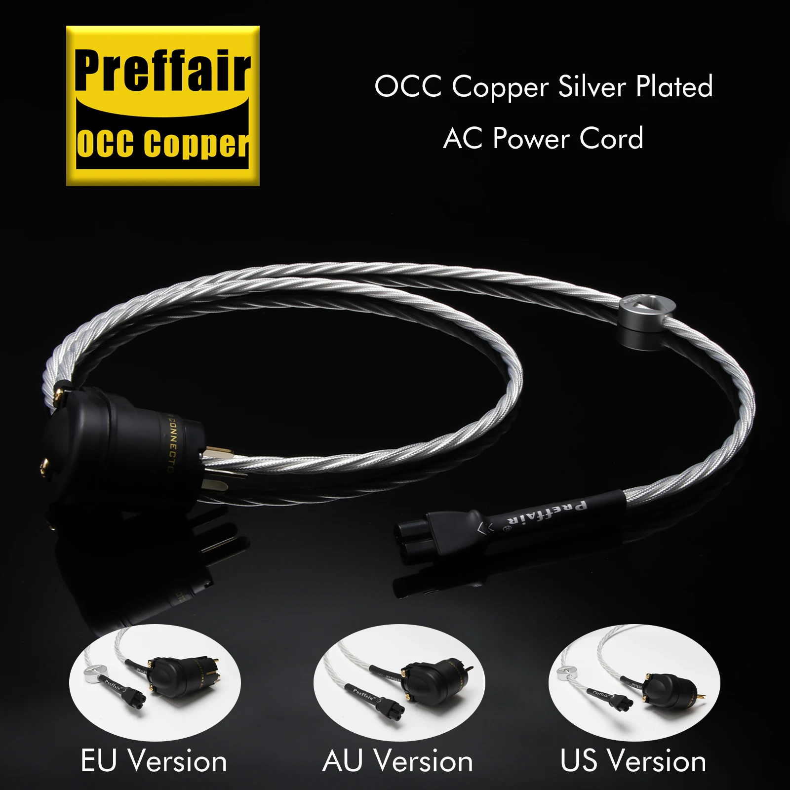 

Preffair X463 Silver Plated Power Cable with Gold Plated Angled to C7 Plugs&PTFE Insulation Braiding for AMP/CD/DVD/Mixer