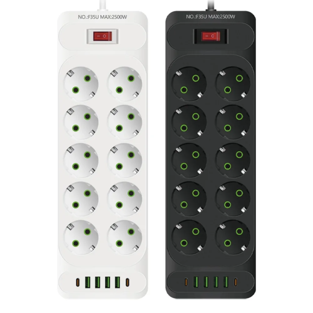 German - style High - power European -standard Power Strip,with MultipleSocketsandMultipleUSB Ports, 10 - hole Powerfor Home Use