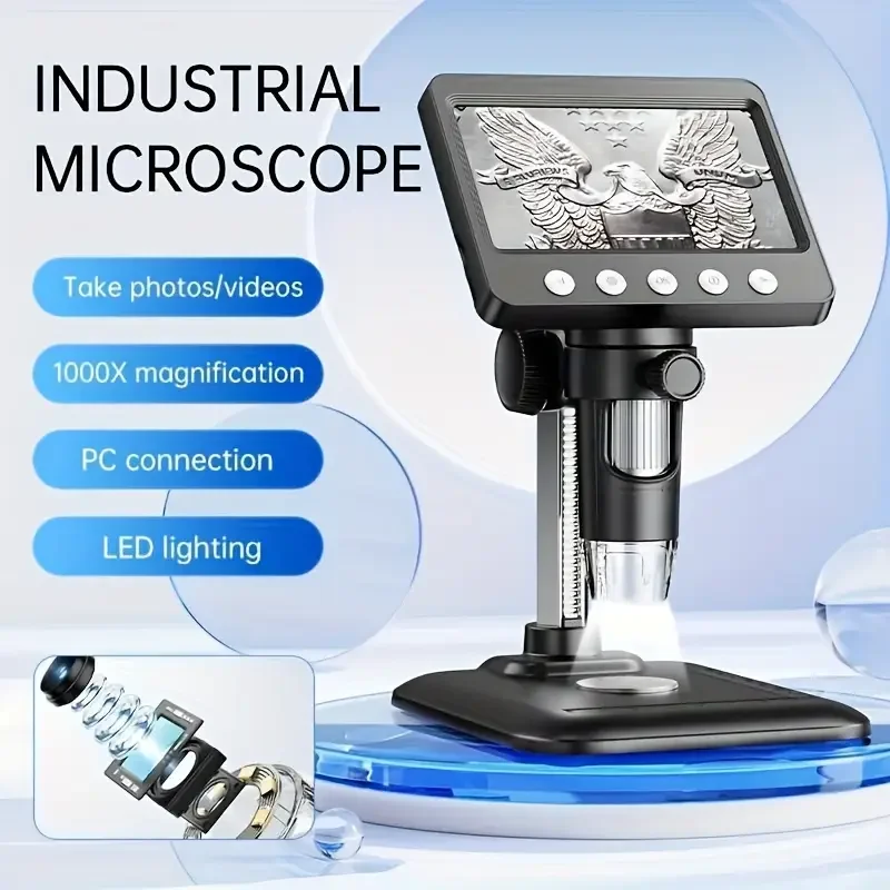Microscopio Digital HD de 4,3 pulgadas, microscopio biológico electrónico para ordenador con reproducción de disparo Real