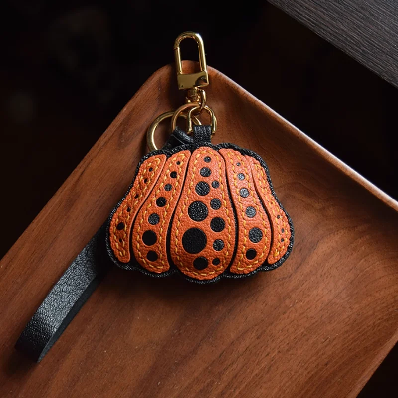 Keychain Bag Pendant Halloween Pumpkin Handmade PU leather For Man Woman Gift