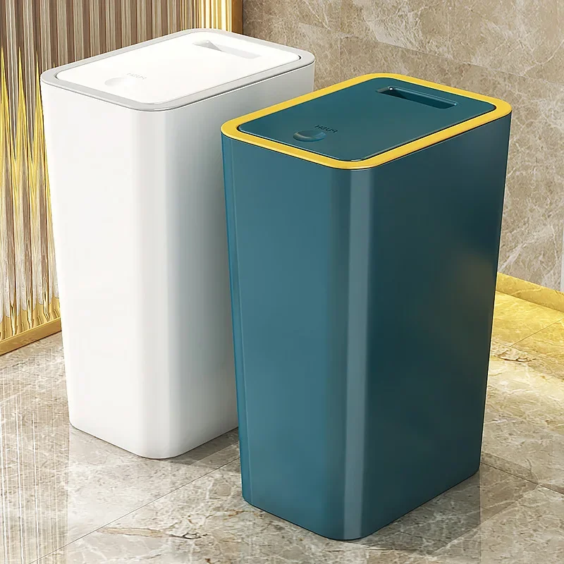 

1pc High end feeling light luxury household trash can with lid toilet kitchen bathroom large size press narrow seam trash can