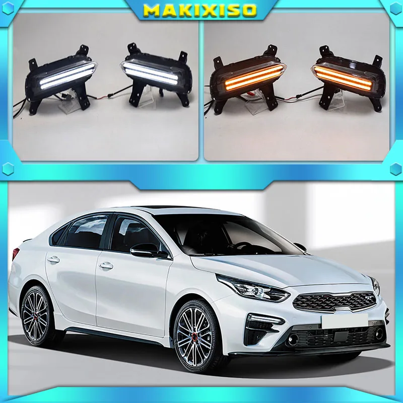 2Pcs For Kia K3 Cerato 2018 2019 2020 LED Daytime Running Light Flowing Turn Signal Relay 12V Car DRL Fog Lamp