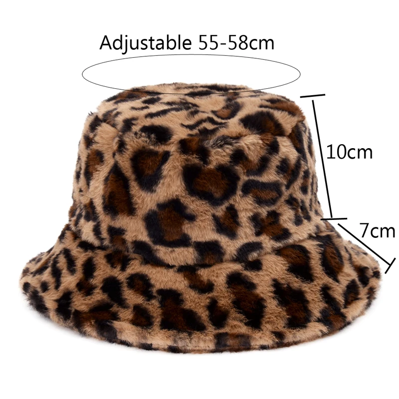 Fashion New Women Bucket Hat Retro Spring Autumn Leopard Print Faux Plush Ladies Sun Hat Velvet Furry Female Fisherman Panama