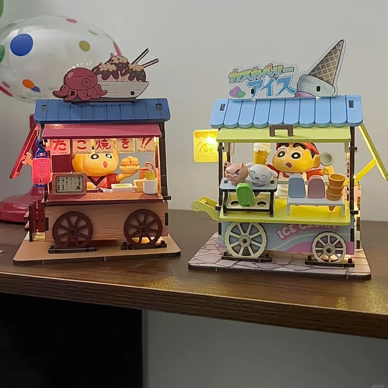 

Crayon Shin-Chan Authentic Luminous Food Cart Series Blind Box Need To Assemble Desktop Micro Scene Ornament Trendy Kids Gifts
