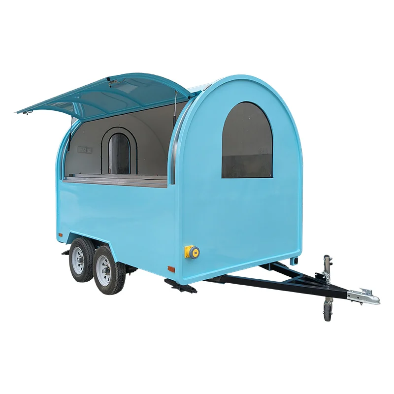 New Semi-Towable Food Trailer Snack Food Cart Restaurant Truck Coffee Ice Cream Corn Stainless Steel Built-In Power Commercial