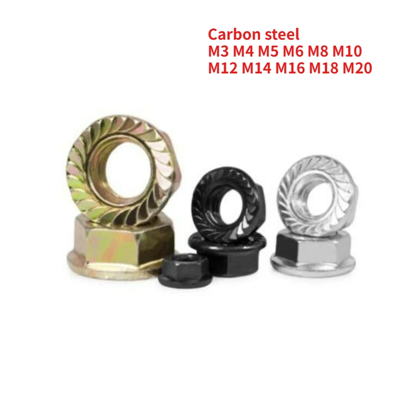 5-200pcs M3 M4 M5 M6 M8 M10 M12 M14 M16 M18 M20 DIN6923 Zinc Plated Hex Serrated Flange Nuts Hexagon Washer Lock Nut