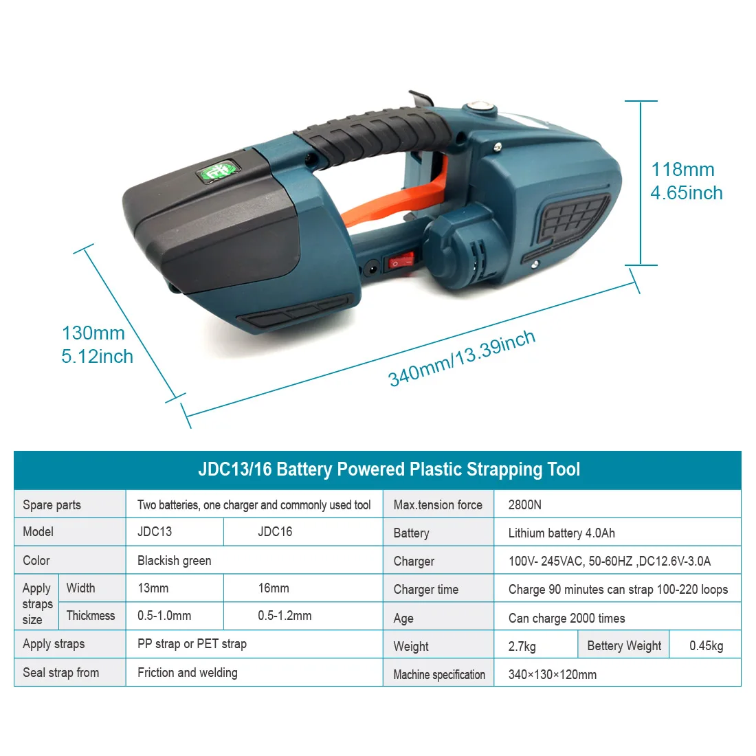 Handheld Electric Strapping Machine with Batteries Straps 13mm to 16mm Size Economical and Durable with Batteries