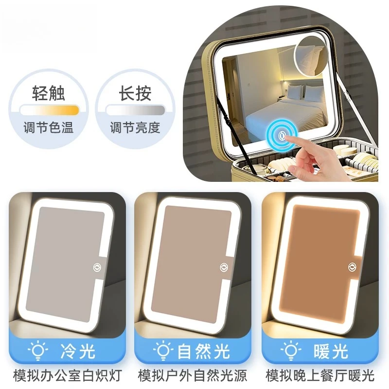 New-style Cosmetic Storage Box, Portable Travel Toiletry Bag, High-value Compartment Design with LED Lighted Mirror